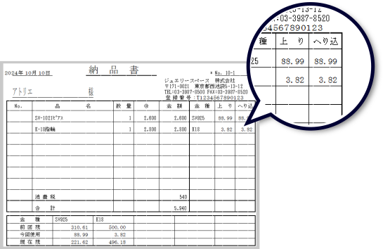 貴金属加工の納品書ヘリのイメージ画像